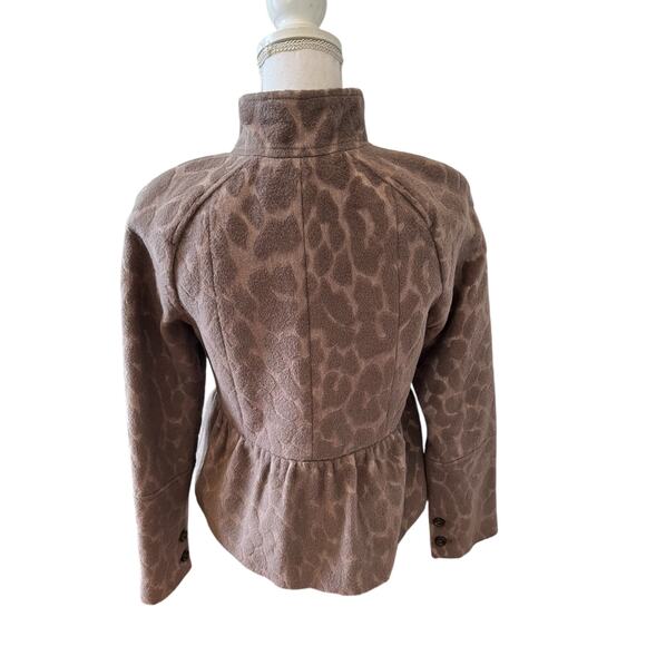 Rebecca Taylor Animal Print Short Peplum Swing Coat Taupe - Picture 5 of 8
